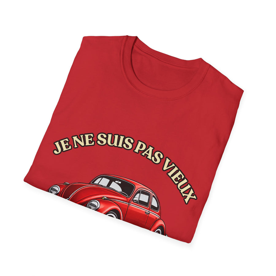 T-shirt Millésime 1976 « Je ne suis pas vieux, je suis vintage » – Cadeau anniversaire 50 ans homme – Coccinelle rouge, voiture ancienne rétro