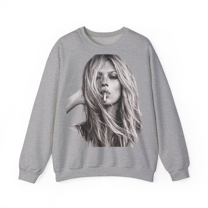 Kate Moss Sweatshirt – Schwarz-Weiß Portrait Kult-Pullover für Fashion & Vintage Fans, ikonisches Model Motiv