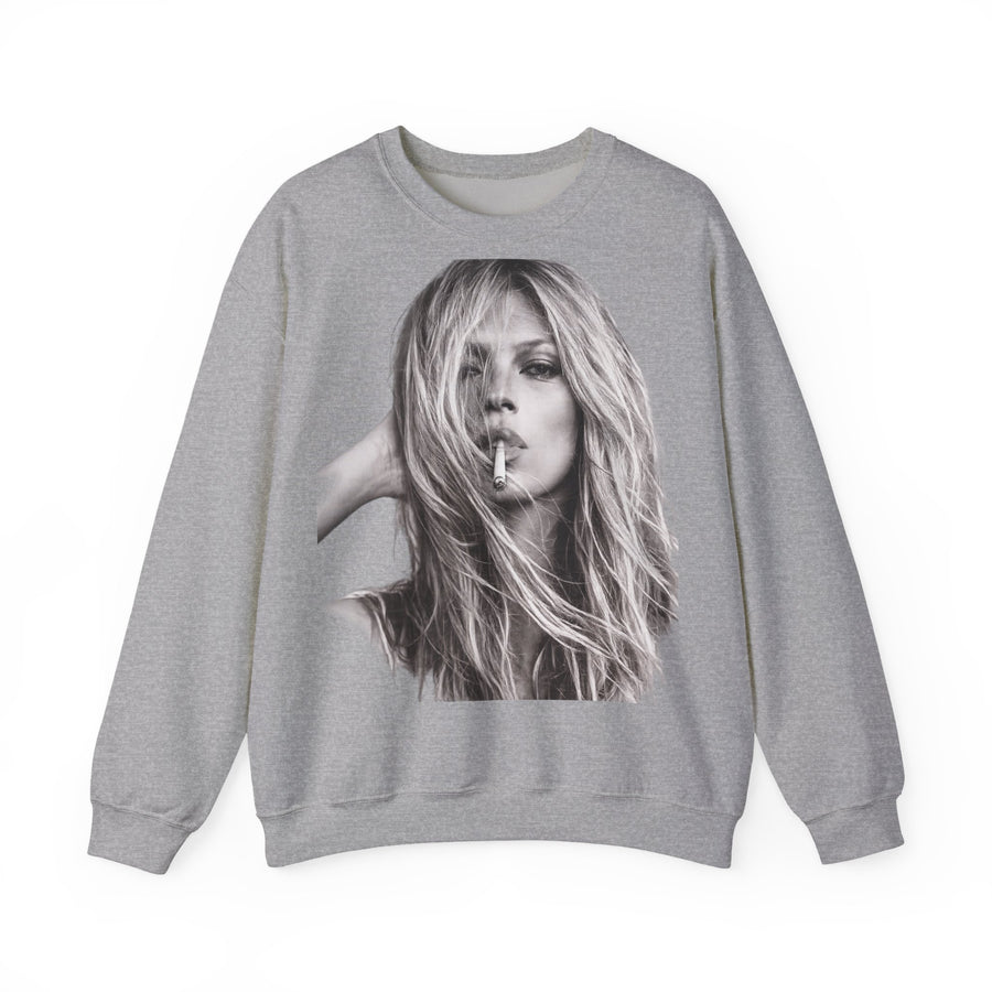 True Insights Sweatshirt Kate Moss Portrait in Sport Grau, ikonischer Model Kult-Pullover