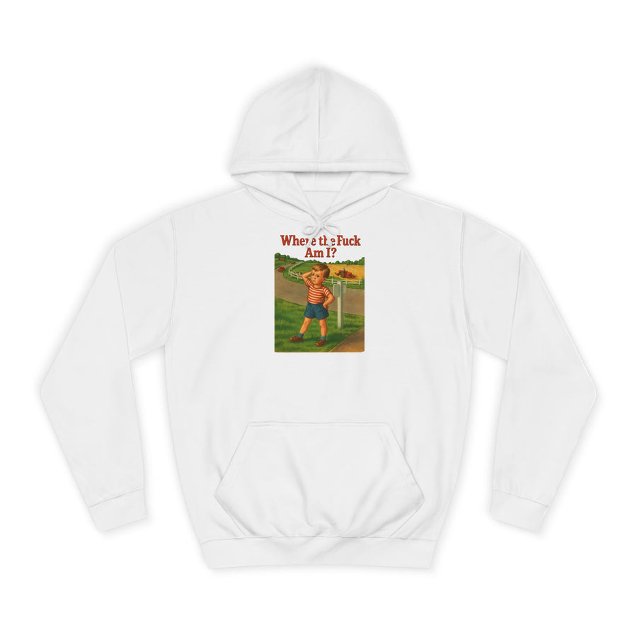 True Insights Where the F*ck Am I? Hoodie – Vintage-Motiv mit nostalgischem Lost-Boy in Arctic White