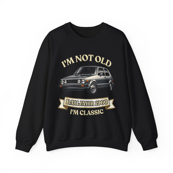 Geschenk zum 60. Geburtstag – Pullover Jahrgang 1966 VW Golf – Black – Vorderseite