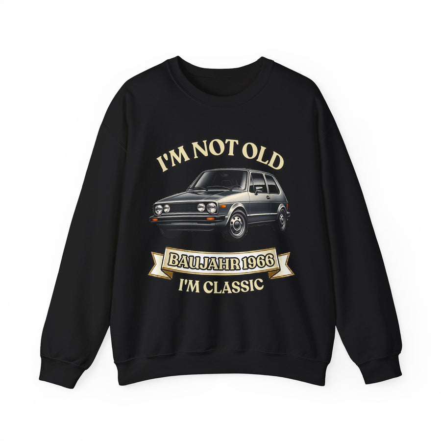 Geschenk zum 60. Geburtstag – Pullover Jahrgang 1966 VW Golf – Black – Vorderseite