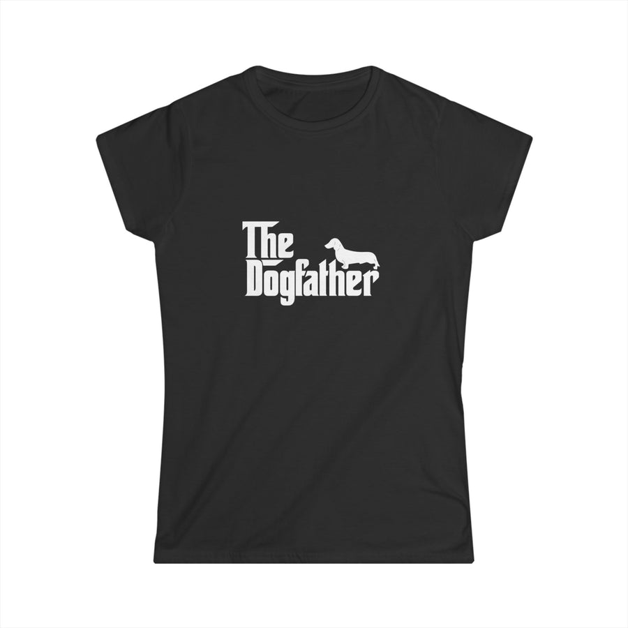 True Insights Damen T-Shirt Dackel Dogfather lustiges Hunde-Motiv in Schwarz