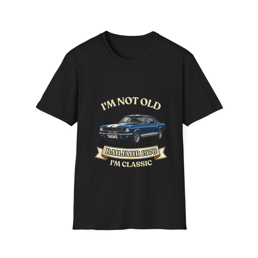 True Insights T-Shirt Baujahr 1976 Oldtimer Motiv in Schwarz, satirisches Geschenk zum 50. Geburtstag