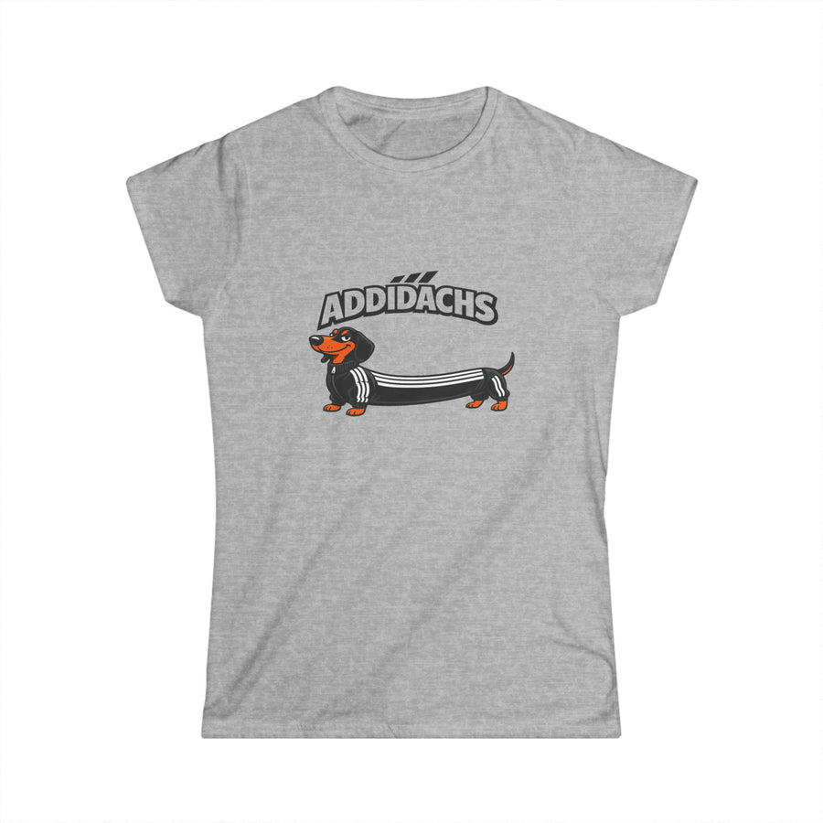 True Insights Damen T-Shirt Addidachs Dackel mit Sport-Streifen in Sportgrau für Hundeliebhaberinnen