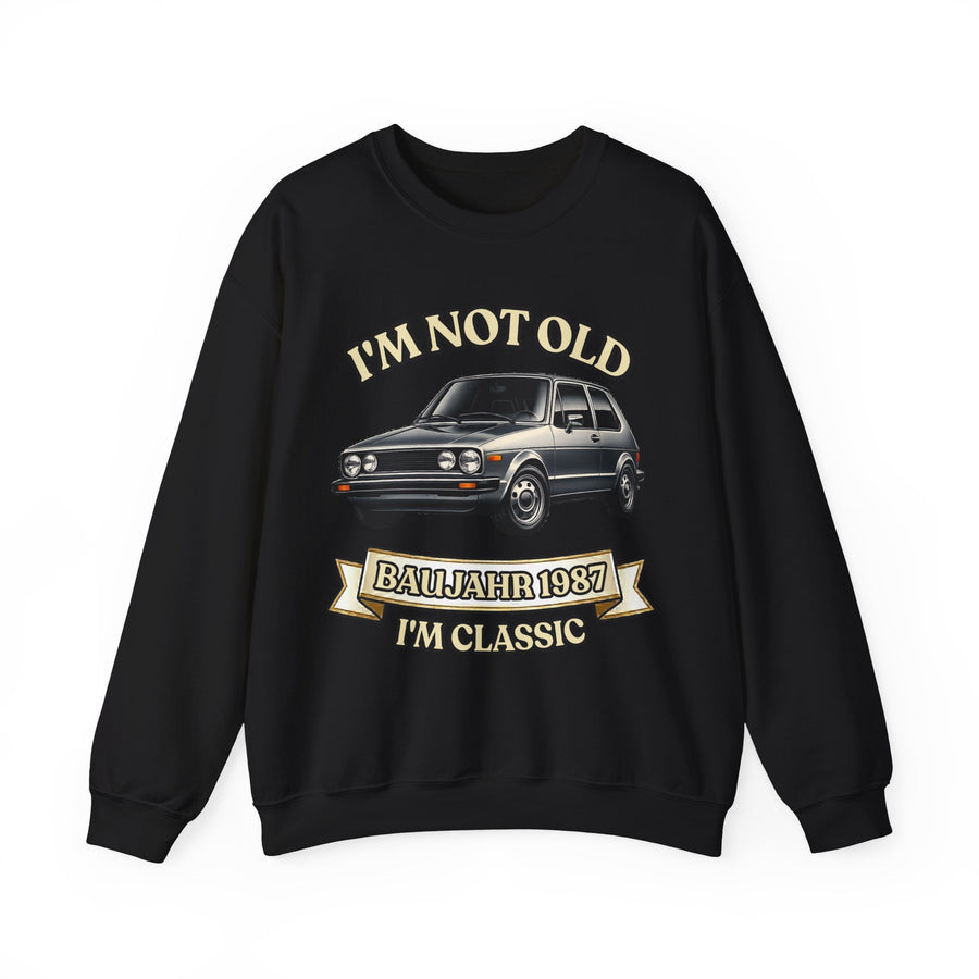 Geschenk zum 40. Geburtstag – Pullover Jahrgang 1987 VW Golf – Black – Vorderseite