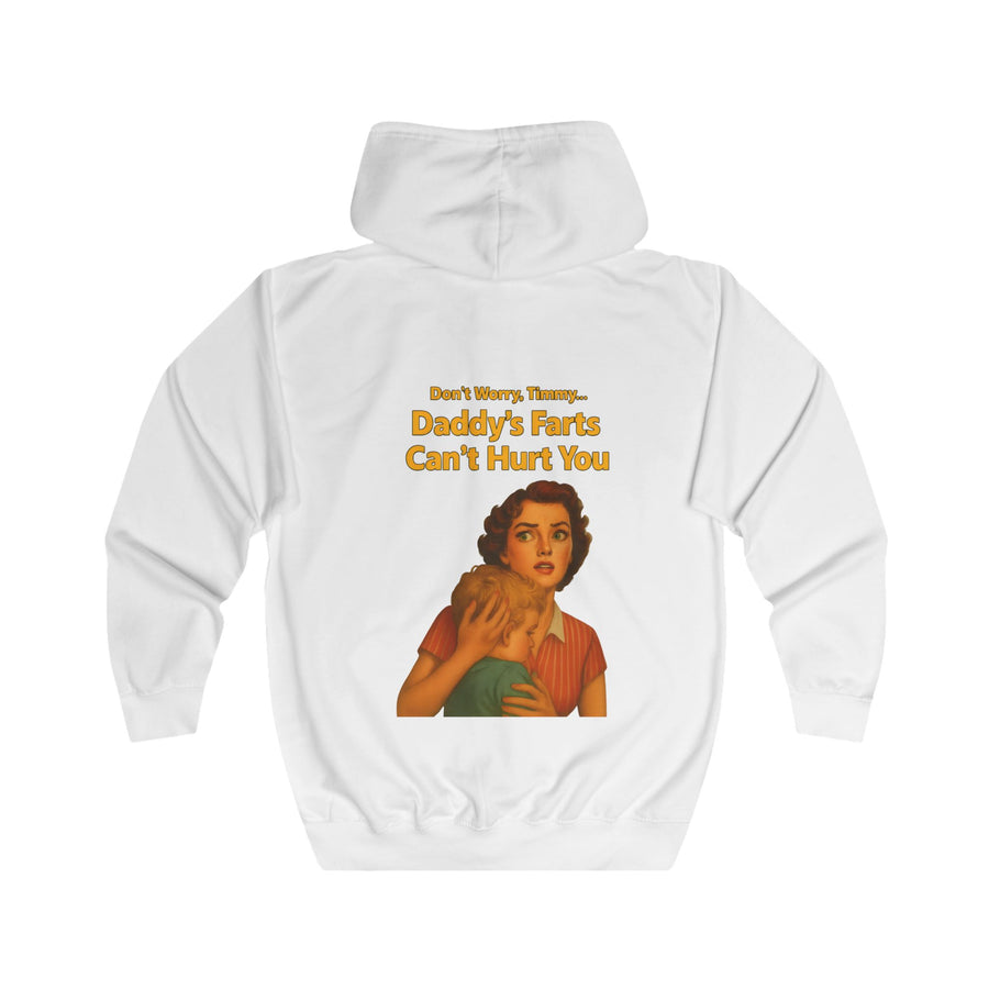 Papa Sweatjacke „Daddy's Farts Can't Hurt You“ – Zip-Hoodie mit Rückendruck – Arctic White – Rückenansicht