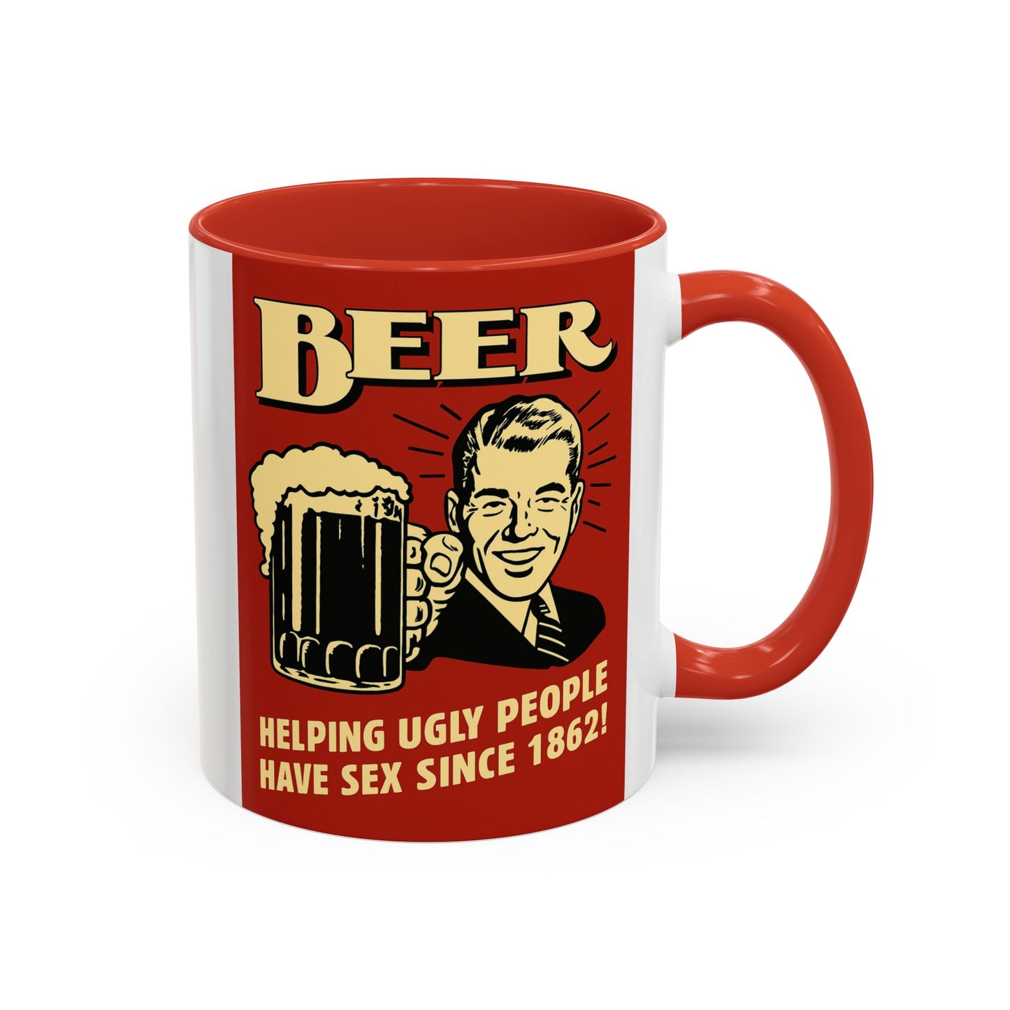 Bunte Tasse "BEER - Helping Ugly People" | Lustige Retro Bier Kaffeetasse | Vintage Geschenk für Bierliebhaber & Partyfans