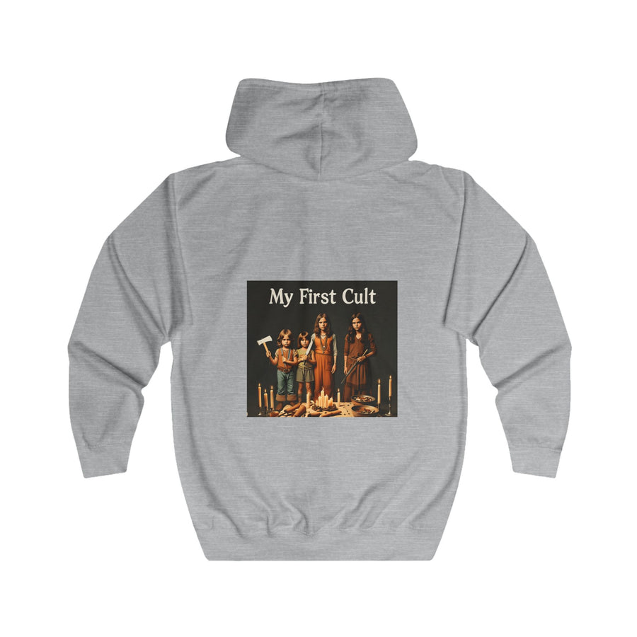 My First Cult Zip-Hoodie – Schräges Retro-Foto-Motiv mit schwarzem Humor