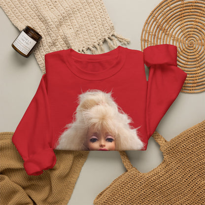 Retro Puppen Portrait T-Shirt Damen | 80er Jahre Blond Doll Fashion Shirt | Pinke Jacke Vintage Style Geschenk