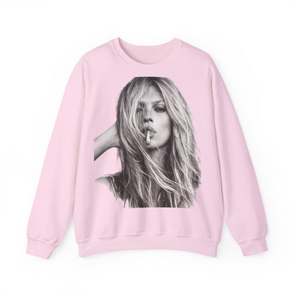 Kate Moss Sweatshirt – Schwarz-Weiß Portrait Kult-Pullover für Fashion & Vintage Fans, ikonisches Model Motiv