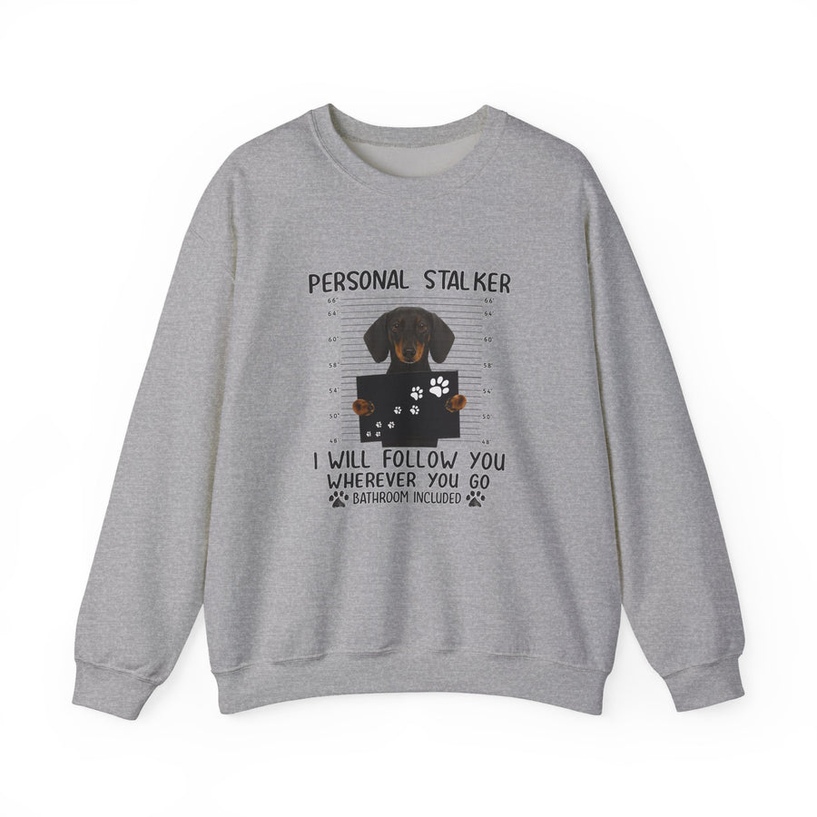 True Insights Dackel Personal Stalker Sweatshirt – Lustiges Dackel-Motiv – I Will Follow You in Sport Grey