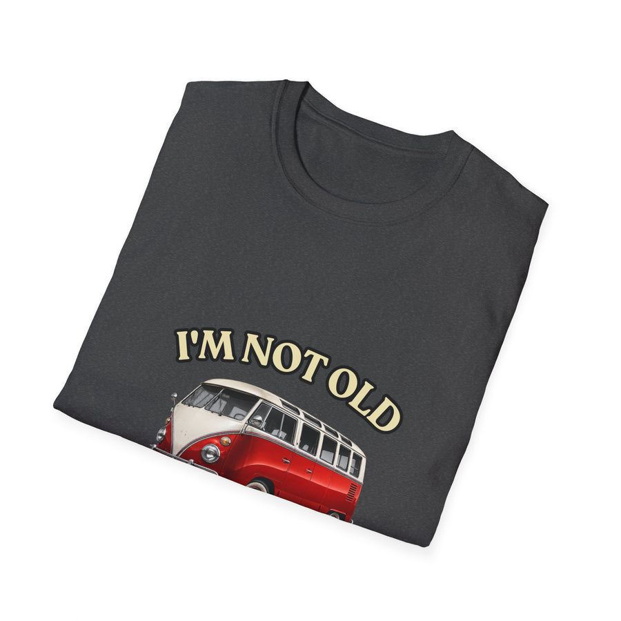 True Insights Shirt Baujahr 1986 Retro Bulli Bus, Detailansicht Stoff und Print zum 40. Geburtstag