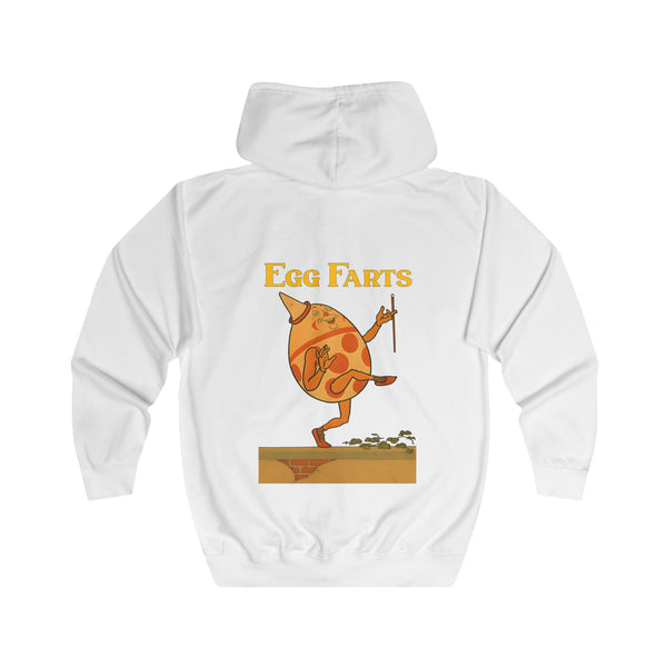 Retro Sweatjacke „Egg Farts“ – Zip-Hoodie mit Rückendruck – Arctic White – Rückenansicht