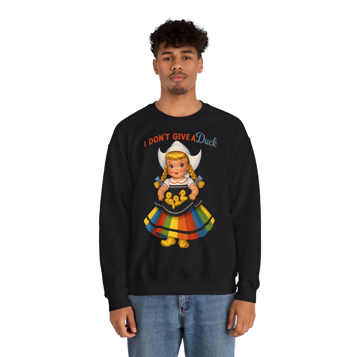 Sweatshirt – I Don't Give a Duck | Nostalgisches Vintage-Mädchen mit Küken – Humorvoll & Originell | True Insights Design mit Humor