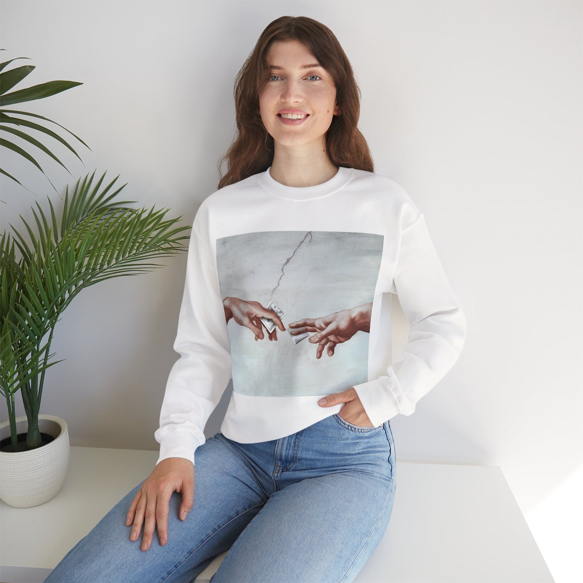 Sweatshirt – The Deal Sweatshirt – Satirische Kunst trifft Streetwear | Michelangelo Meme Design | True Insights Design mit Humor