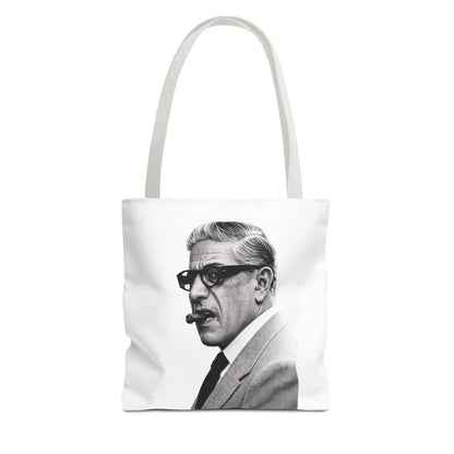 Aristoteles Onassis Portrait Tote Bag – Vintage Schwarz-Weiß Zigarre Ikone Polyester Stofftasche für Stil-Liebhaber