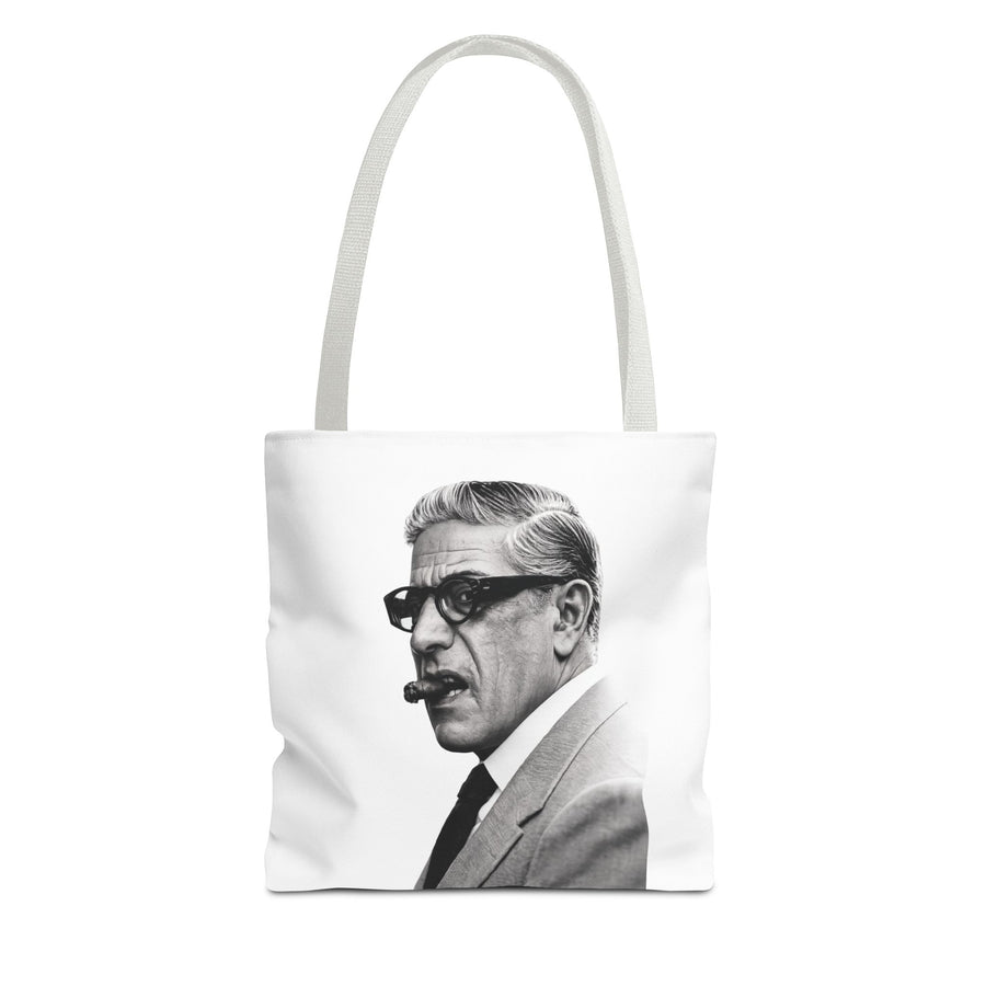 Tote Bag Portrait Aristote Onassis – Icône Vintage Noir & Blanc au Cigare, Sac en Polyester pour Amateurs de Style