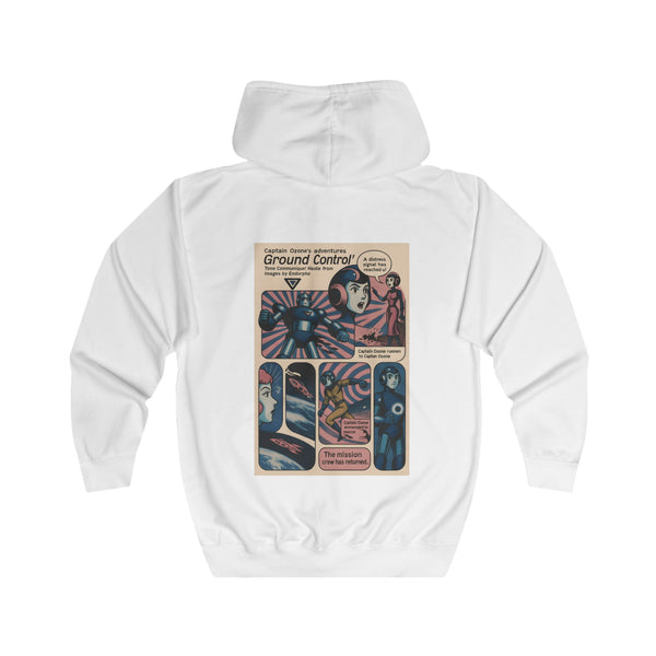 Retro Sweatjacke „Captain Ozone“ – Zip-Hoodie mit Rückendruck – Arctic White – Rückenansicht