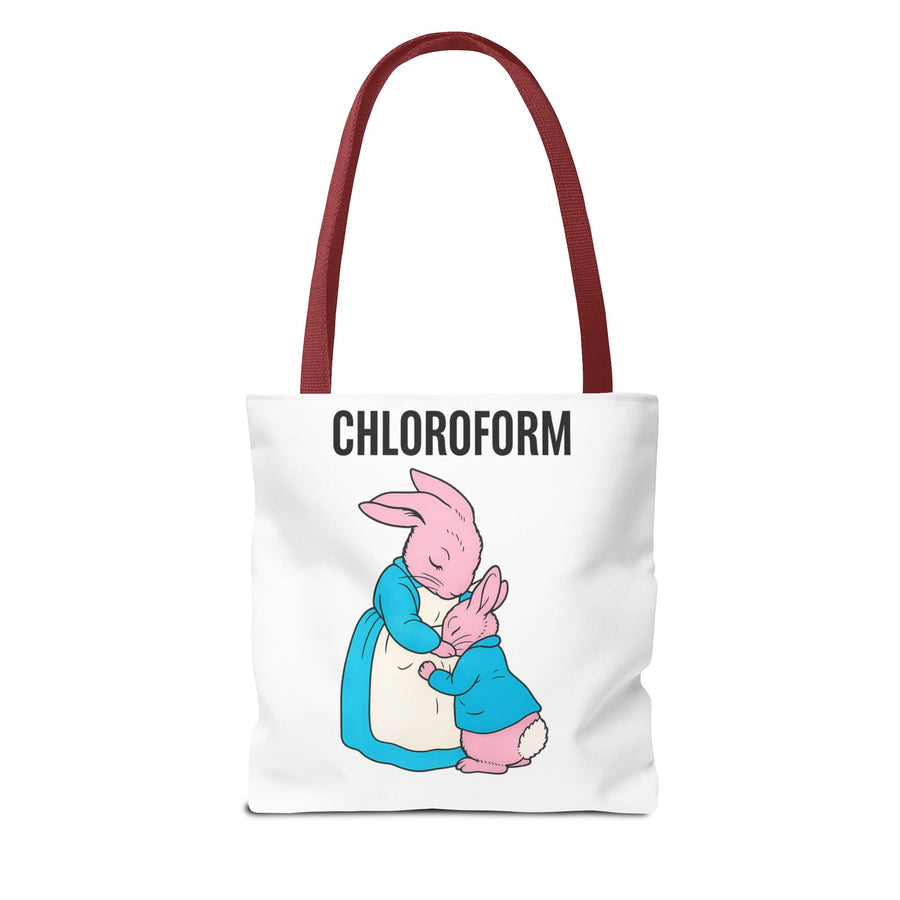 Chloroform Hasen Tote Bag - Lustige Parodie Stoffbeutel mit niedlichem Bunny Motiv - Schwarzer Humor Geschenk