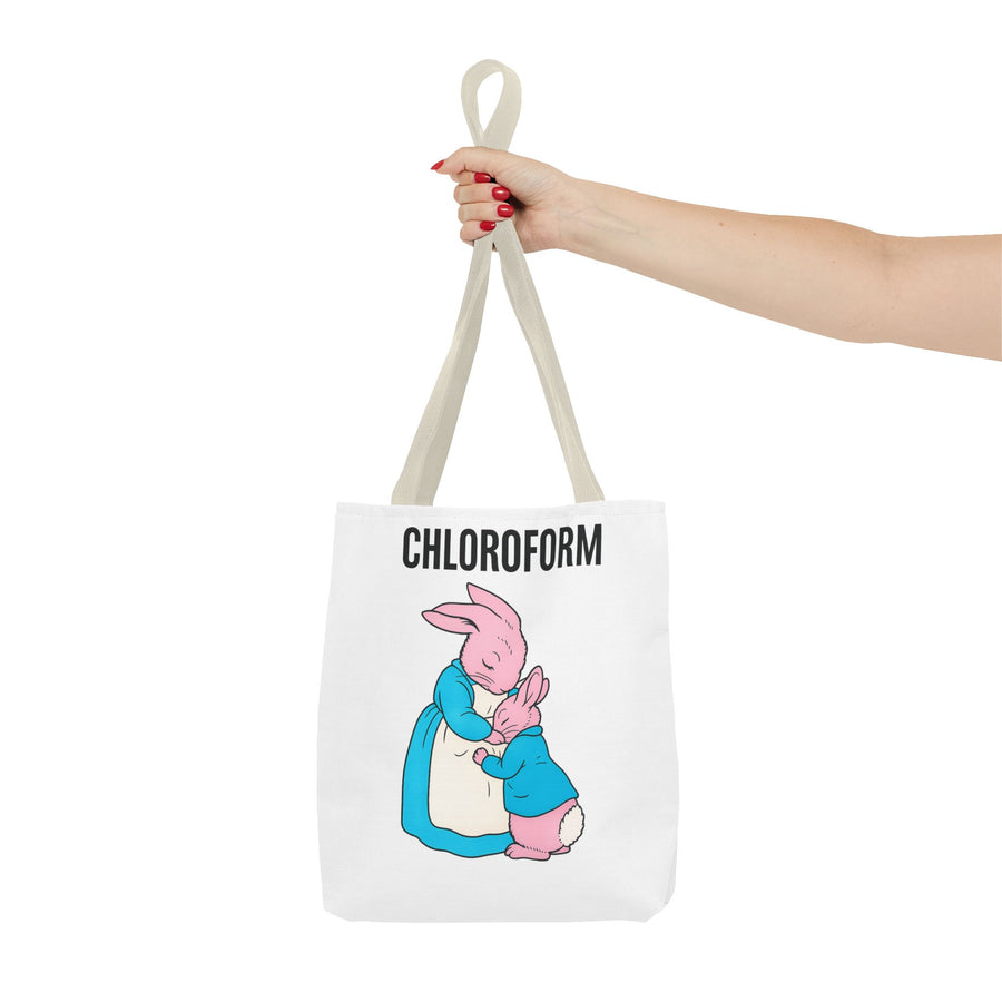 Chloroform Hasen Tote Bag - Lustige Parodie Stoffbeutel mit niedlichem Bunny Motiv - Schwarzer Humor Geschenk