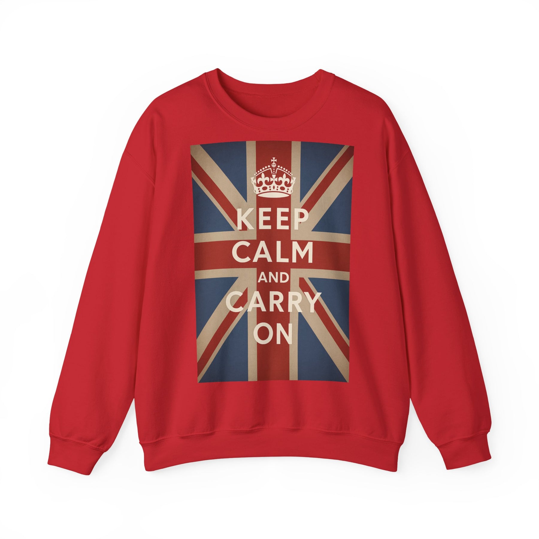 True Insights Sweatshirt Keep Calm and Carry On Britische Flagge Krone Retro Pullover in Rot für UK Fans