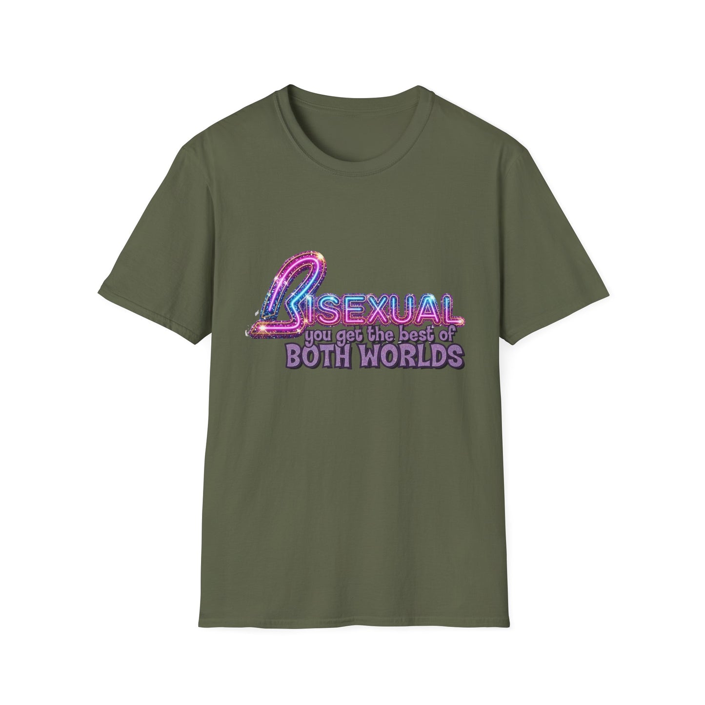 True Insights T-Shirt Bisexual Best Of Both Worlds Bi Pride CSD Neon-Look in Military Green