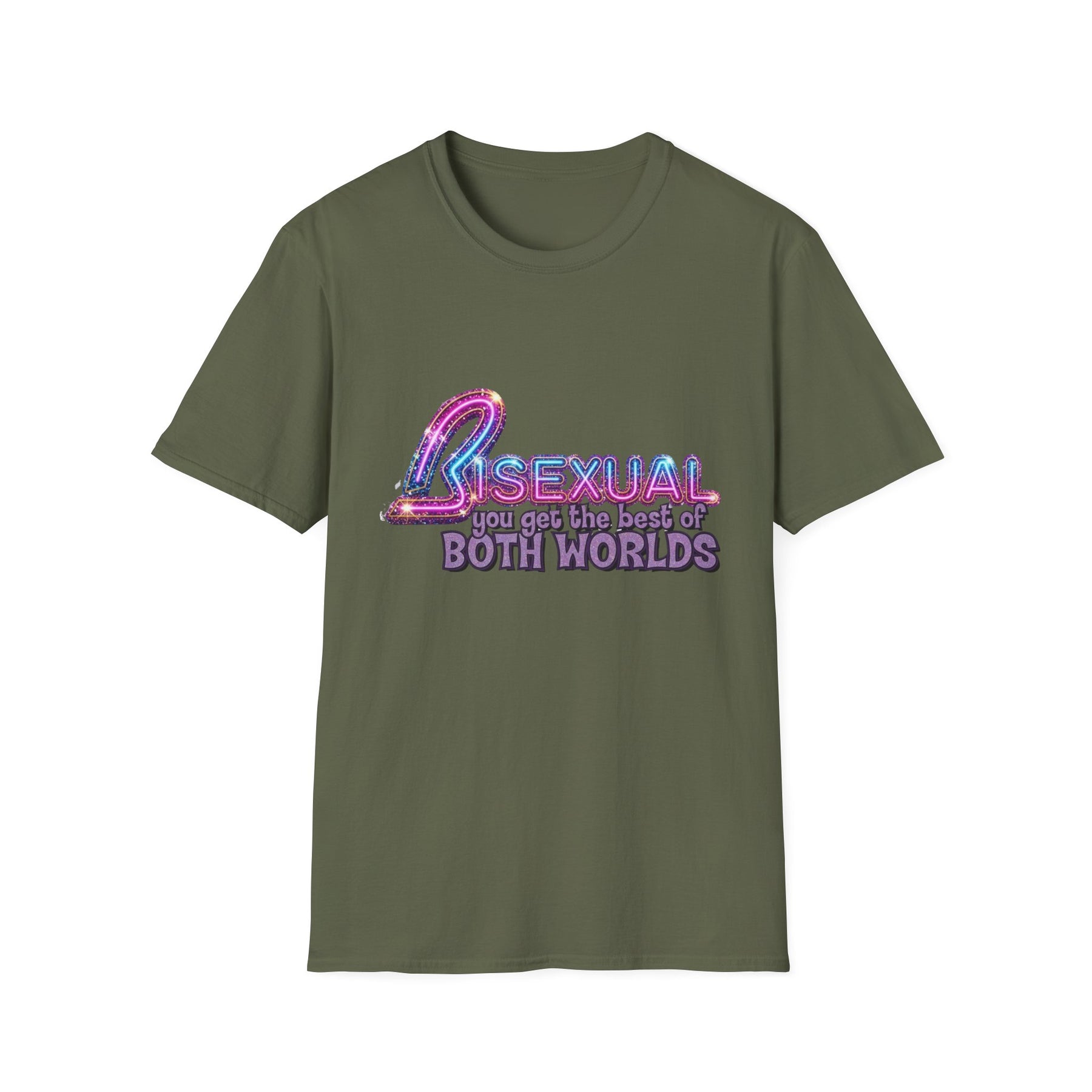 True Insights T-Shirt Bisexual Best Of Both Worlds Bi Pride CSD Neon-Look in Military Green