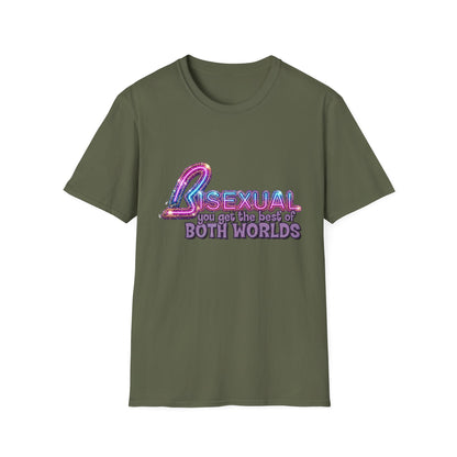 True Insights T-Shirt Bisexual Best Of Both Worlds Bi Pride CSD Neon-Look in Military Green