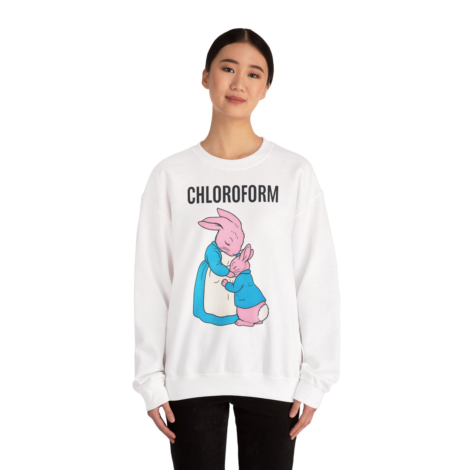 „CHLOROFORM“ – Retro-Sweatshirt mit Hasen und bösem Twist – Freches Satire-Design für mutige Statements | True Insights