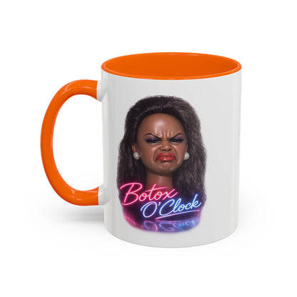 Botox O'Clock Tasse - Lustige Neon Kaffeetasse mit witzigem Grimasse-Motiv, Geschenk für Beauty-Fans & Humor-Liebhaber