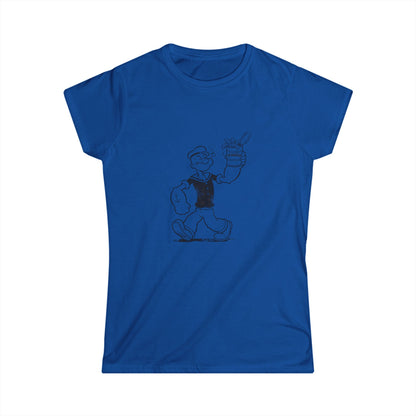 True Insights Damen Shirt Popeye Spinat Dose Vintage Cartoon Motiv in Royal, Retro Comic Fan T-Shirt