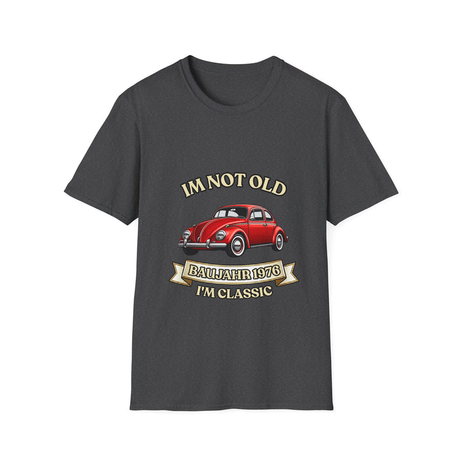 True Insights T-Shirt Baujahr 1976 Oldtimer Käfer Motiv in Dark Heather zum 50. Geburtstag