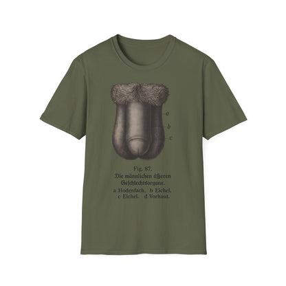 T-Shirt: „Fig. 87 – Die männlichen äußeren Geschlechtsorgane“ – Freches Satire-Design für mutige Statements | True Insights