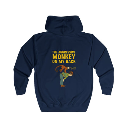 The Aggressive Monkey On My Back Zip Hoodie – Lustiger Affe Vintage Parodie Hoodie für Humor-Fans