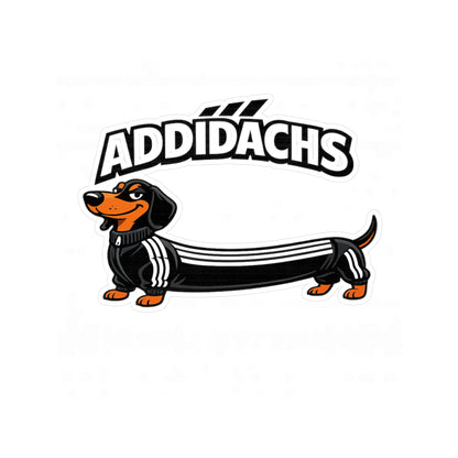 ADDIDACHS Sticker - Lustiger Dackel im Sport-Look | Parodie Aufkleber für Hundeliebhaber & Dackelbesitzer