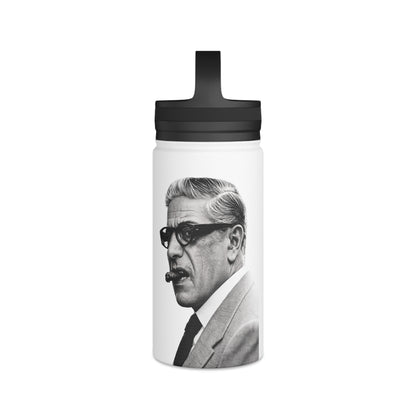 Aristoteles Onassis Portrait Edelstahl-Trinkflasche – Isolierte Wasserflasche mit Griff-Deckel, Vintage Schwarz-Weiß Ikone Geschenk