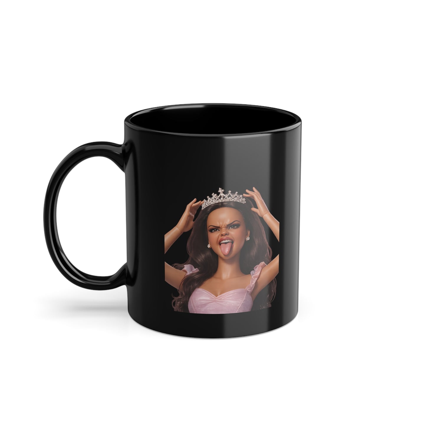 Barbicore Tasse Schwarz – Freche Diva mit Krone & Zunge raus | Lustige Kaffeetasse Geschenk für Frauen