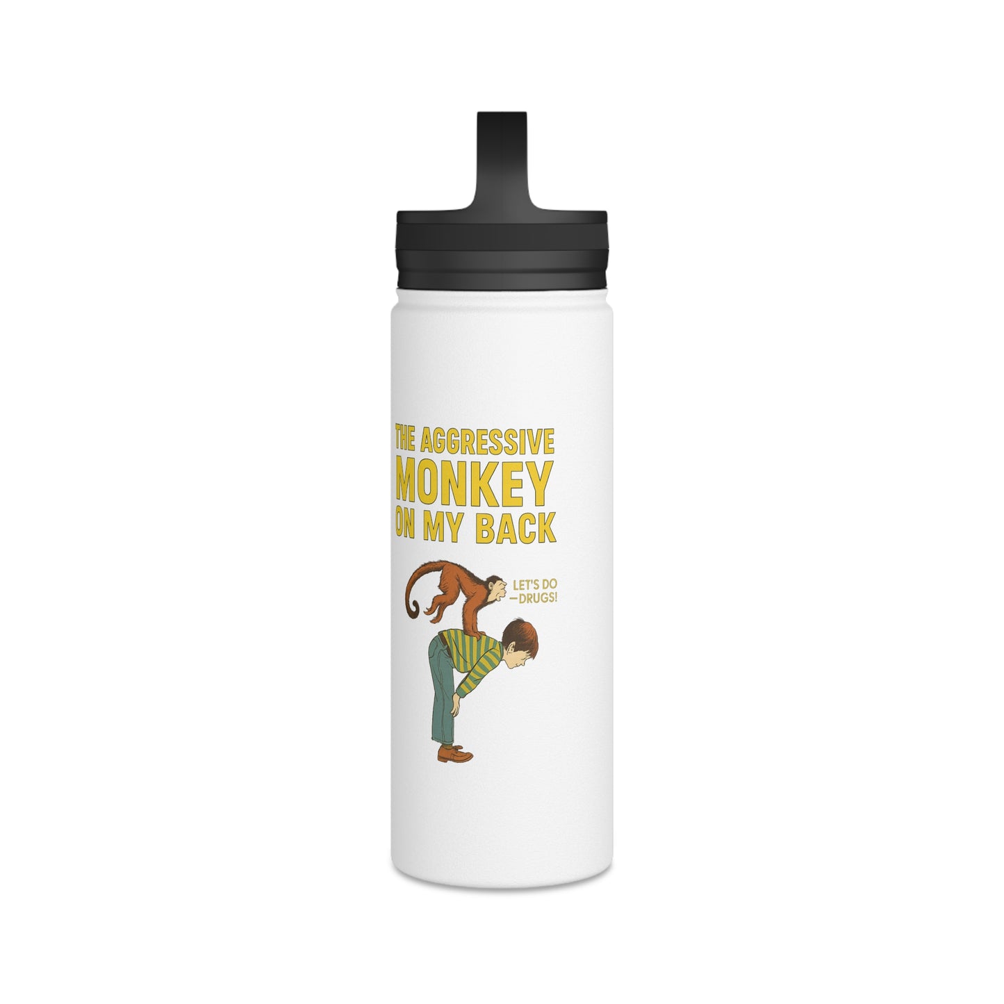 Aggressive Monkey On My Back Isolierte Edelstahl-Trinkflasche – Lustiges Affen-Meme Design mit Griff-Deckel, Witziges Geschenk