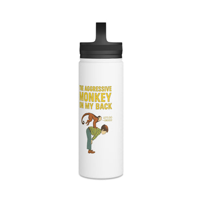 Aggressive Monkey On My Back Isolierte Edelstahl-Trinkflasche – Lustiges Affen-Meme Design mit Griff-Deckel, Witziges Geschenk