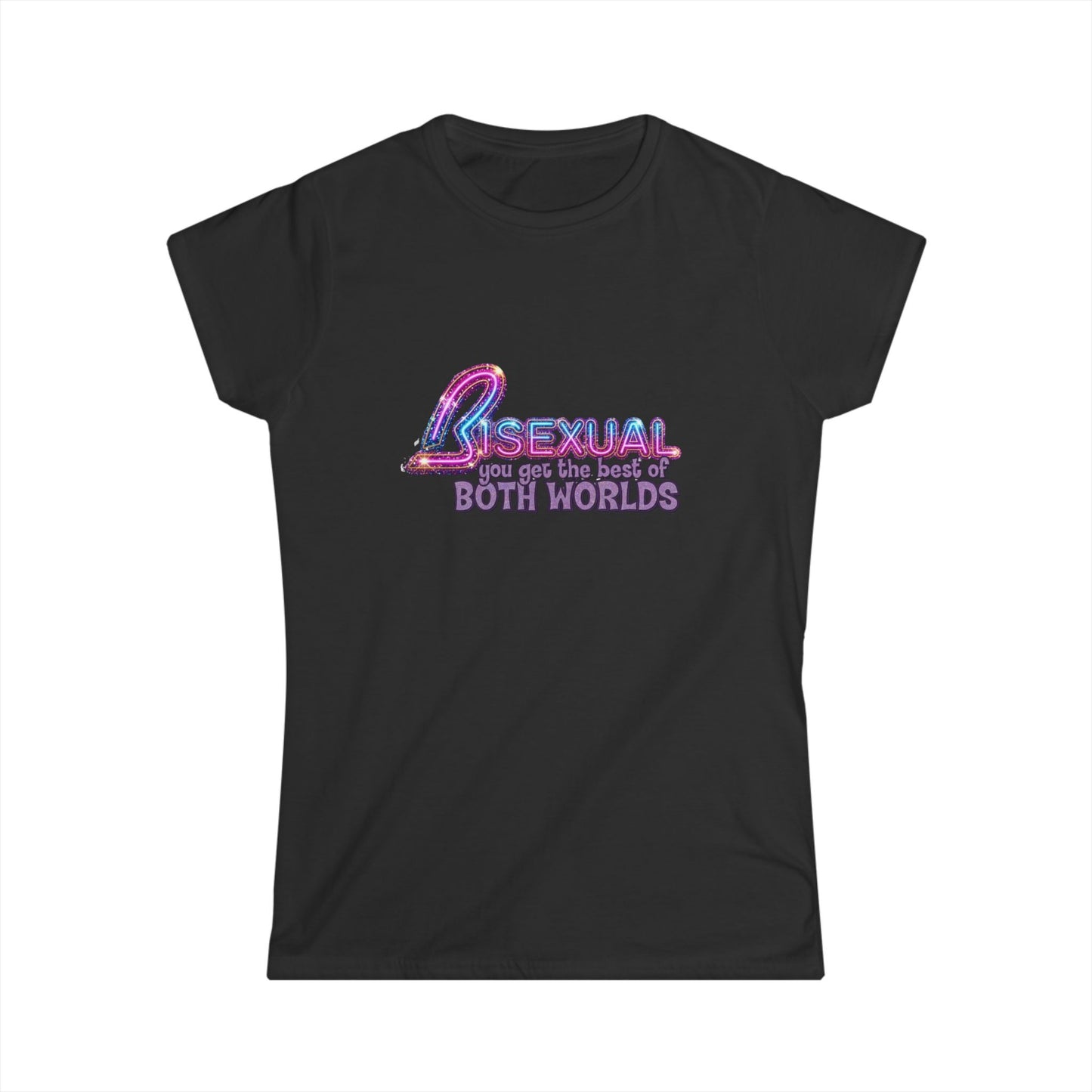 True Insights Damen Shirt Bisexual Best Of Both Worlds im Neon Glitzer Pride Look in Schwarz, LGBTQ Bi Geschenk