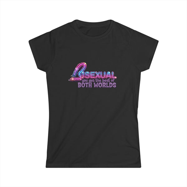 True Insights Damen Shirt Bisexual Best Of Both Worlds im Neon Glitzer Pride Look in Schwarz, LGBTQ Bi Geschenk
