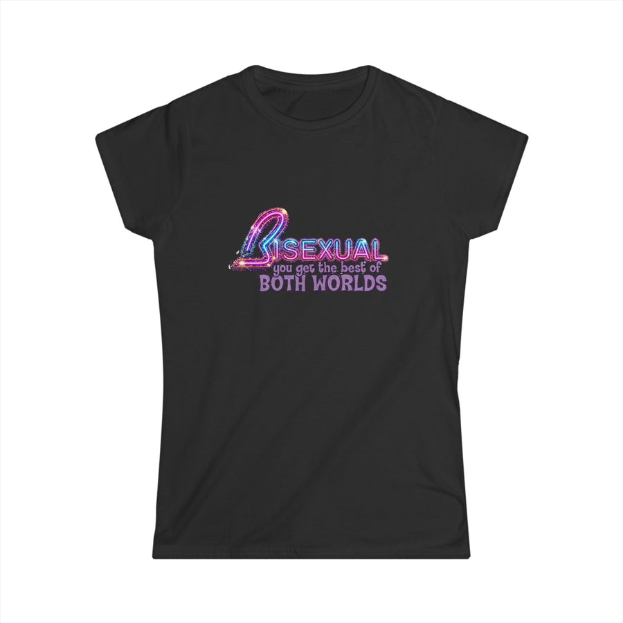 True Insights Damen Shirt Bisexual Best Of Both Worlds im Neon Glitzer Pride Look in Schwarz, LGBTQ Bi Geschenk