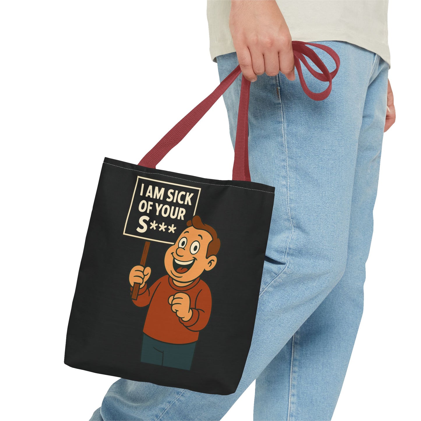 Lustige Tote Bag "I Am Sick Of Your S***" – Sarkastischer Spruch Cartoon Motiv, Polyester Stoffbeutel für Humor-Fans