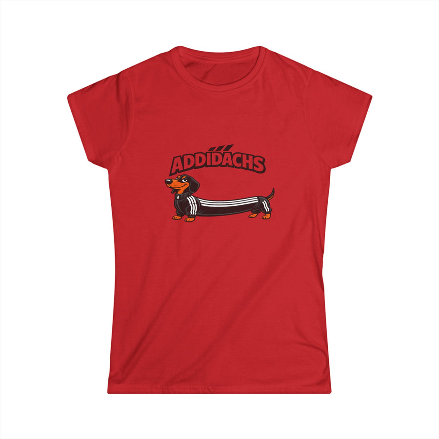 True Insights Damen T-Shirt Addidachs Dackel mit Sport-Streifen in Rot für Hundeliebhaberinnen