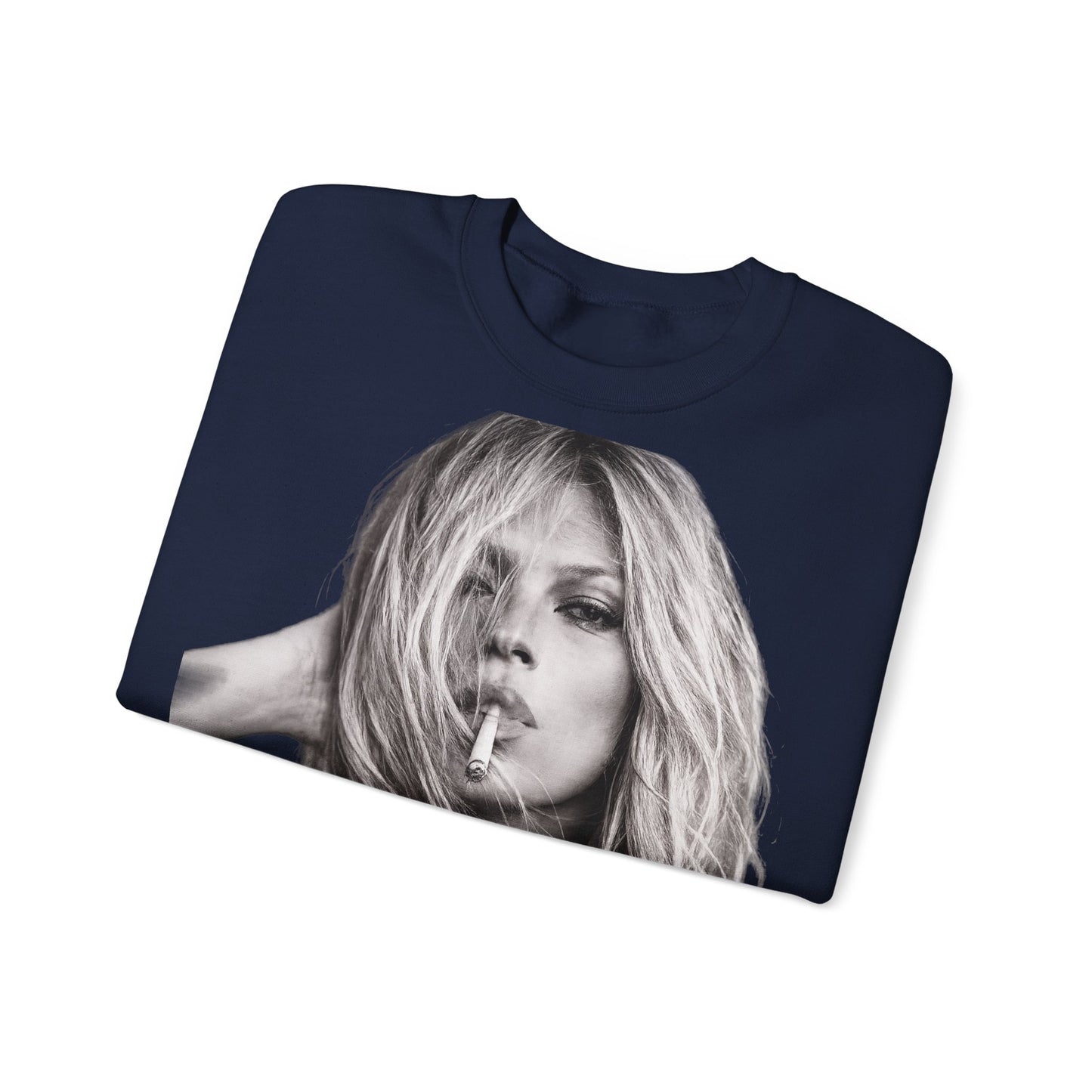 Kate Moss Sweatshirt – Schwarz-Weiß Portrait Kult-Pullover für Fashion & Vintage Fans, ikonisches Model Motiv