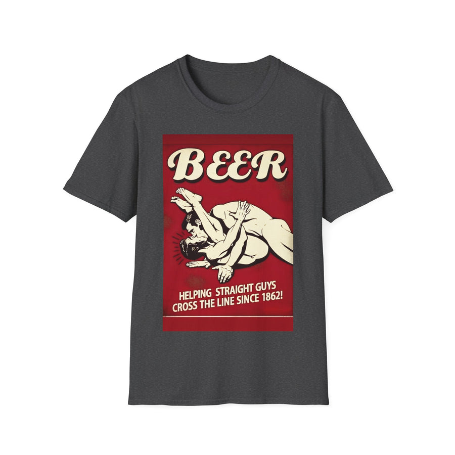 True Insights T-Shirt BEER Helping Straight Guys Cross the Line Since 1862 in Dunkelgrau meliert, humorvoller Bierspruch