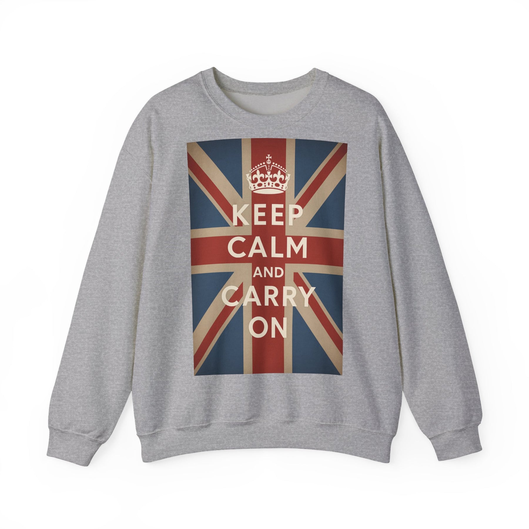 True Insights Sweatshirt Keep Calm and Carry On Union Jack Krone Vintage Pullover in Sport Grau für UK Fans