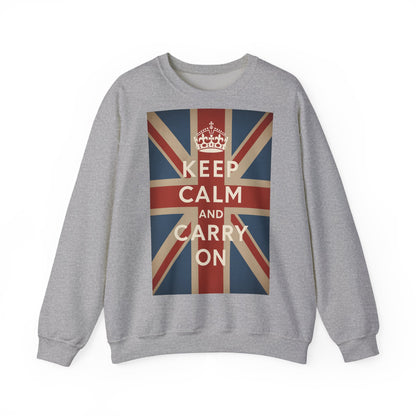 True Insights Sweatshirt Keep Calm and Carry On Union Jack Krone Vintage Pullover in Sport Grau für UK Fans