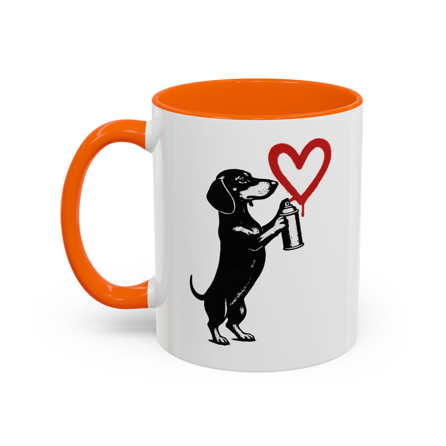 True Insights Banksy Dackel Tasse – Street-Art Kaffeebecher mit rotem Herz